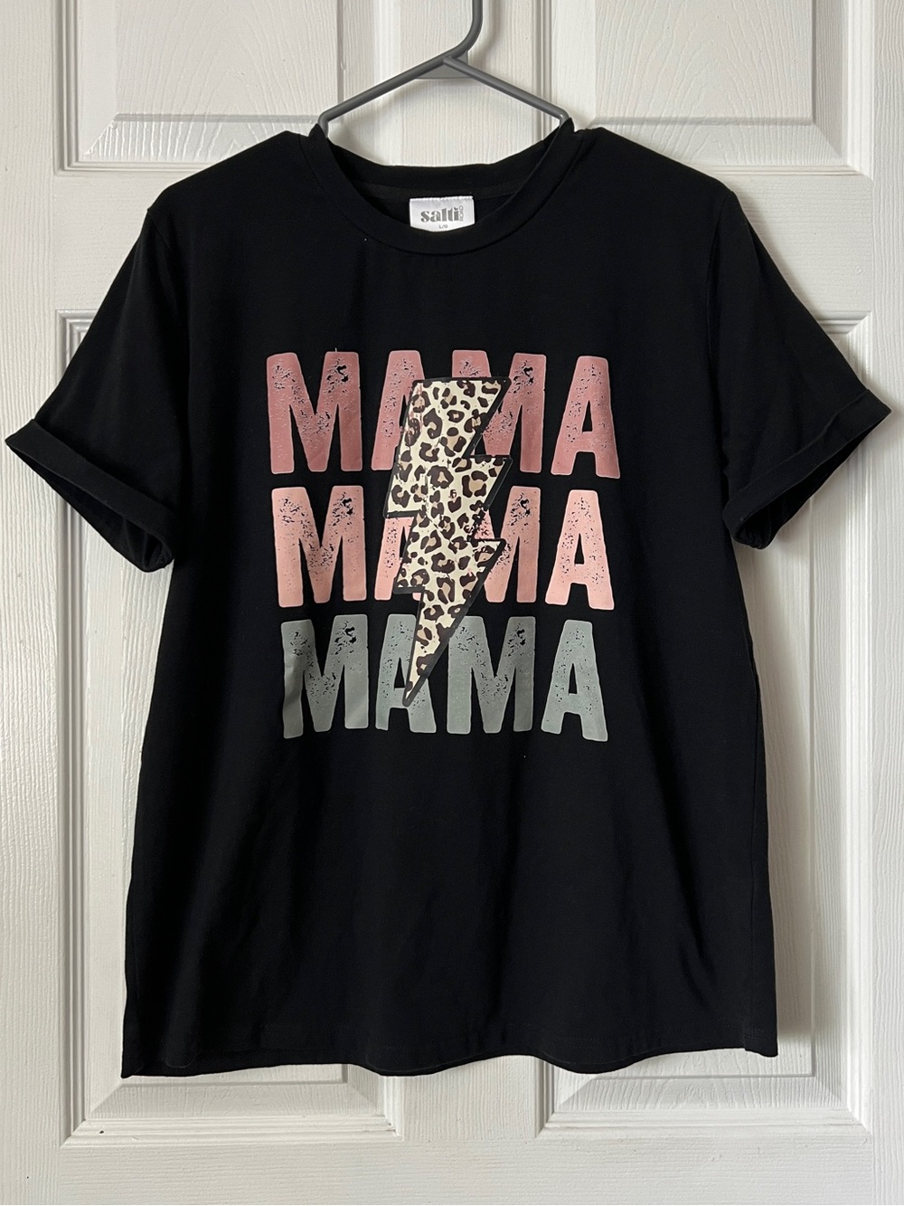 Salti Road Mama Graphic Tee Black Leopard Lightning Bolt Relaxed Fit cowgirl mom